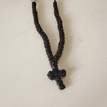 Black Paracord 100 Knot Prayer Bracelet with Clear Spacers – Handmade Orthodox Prayer Rope
