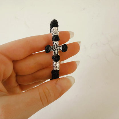 Black Cord 33 Knot Prayer Bracelet with Silver Spacers – Handmade Orthodox Prayer Rope