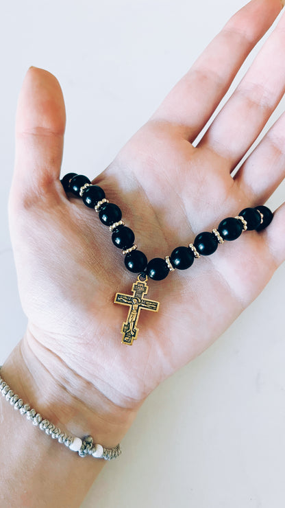 33 Bead Black Prayer Rope with Gold Spacers