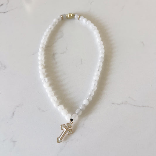 Pulsera de oración de madera de 50 cuentas con cuentas espaciadoras de lavanda