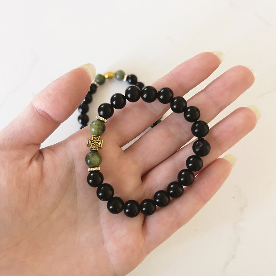 Bracelet de prière en bois de wengé, 33 perles et perles d'espacement lavande