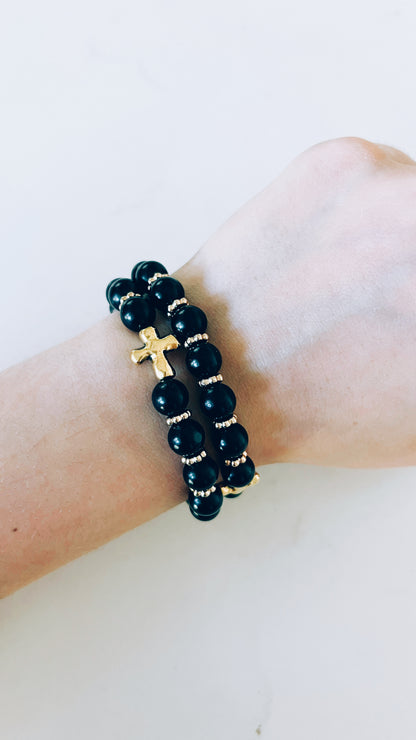 33 Bead Black Prayer Rope with Gold Spacers