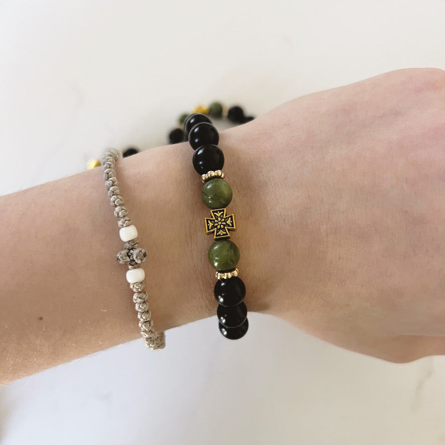 Bracelet de prière en bois de wengé, 33 perles et perles d'espacement lavande