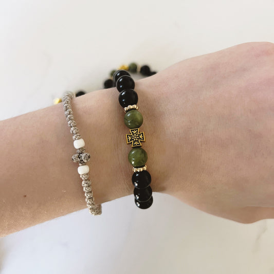 Bracelet de prière en bois de wengé, 33 perles et perles d'espacement lavande