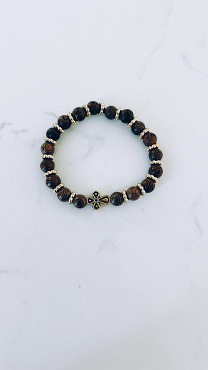 Brown Prayer Bracelet with Gold Spacers