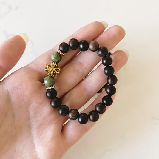 Bracelet de prière en bois de wengé, 33 perles et perles d'espacement lavande
