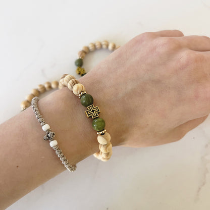Bracelet de prière en bois de wengé, 33 perles et perles d'espacement lavande