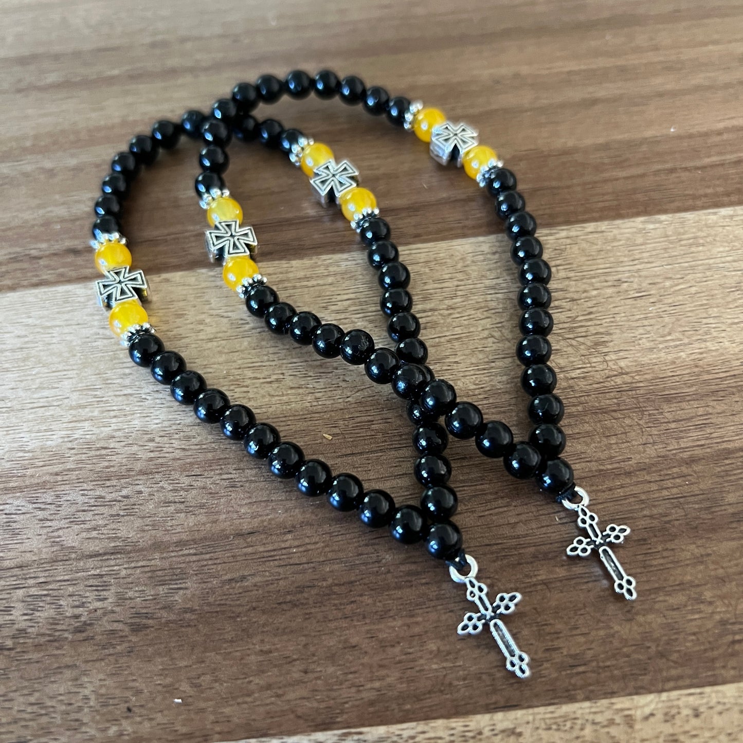 33 Bead Black Prayer Rope with Yellow and Silver Spacers