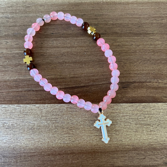 33 Bead Pink Prayer Rope with Gold and Brown Spacers
