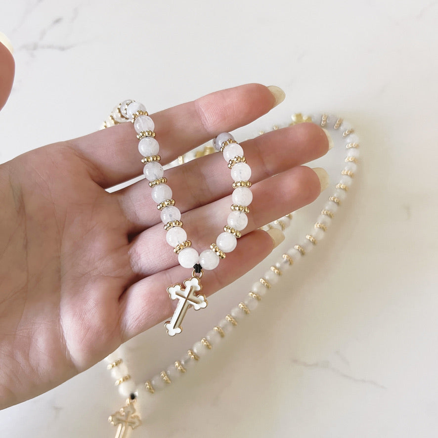 Bracelet de prière en bois de 50 perles avec perles d'espacement lavande