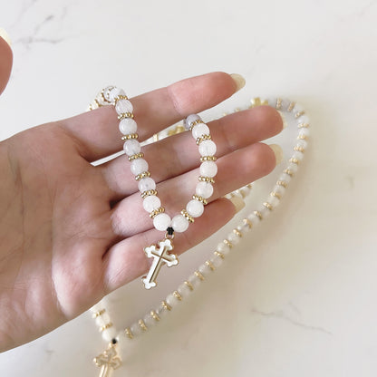 Bracelet de prière en bois de 50 perles avec perles d'espacement lavande
