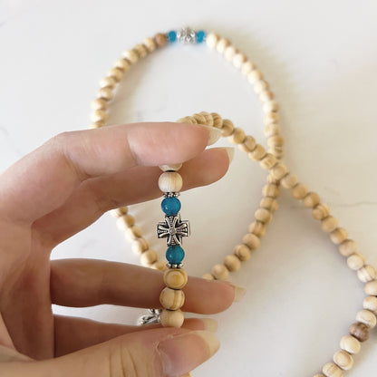 Pulsera de oración de madera de 50 cuentas con cuentas espaciadoras de lavanda