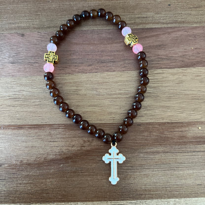 33 Bead Brown Prayer Rope with Gold and Pink Spacers