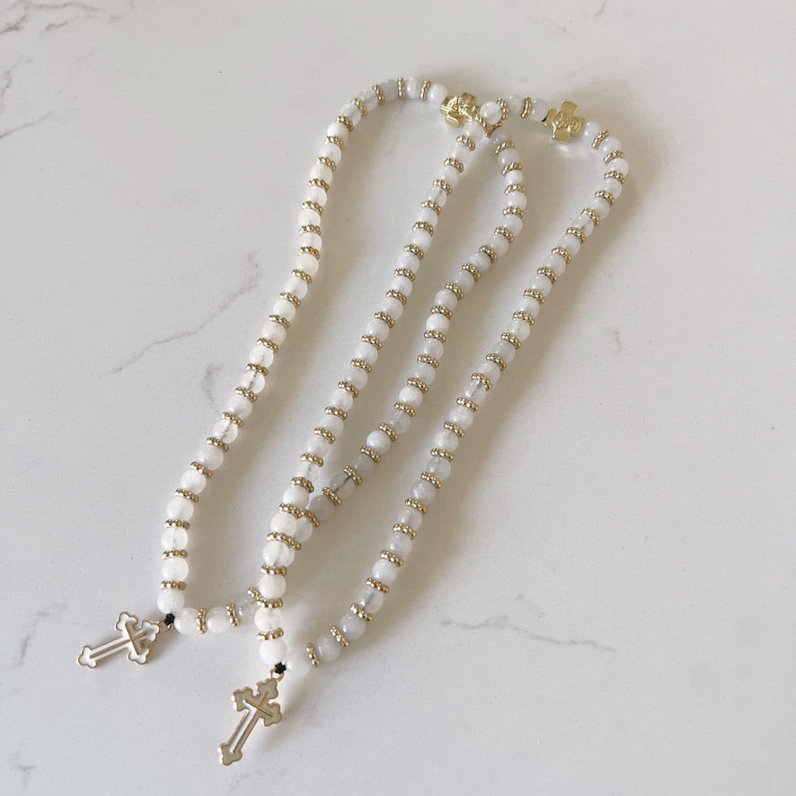 Bracelet de prière en bois de 50 perles avec perles d'espacement lavande