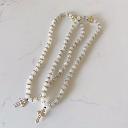Bracelet de prière en bois de 50 perles avec perles d'espacement lavande