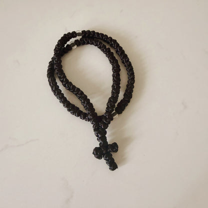 Black Paracord 100 Knot Prayer Bracelet with Clear Spacers – Handmade Orthodox Prayer Rope
