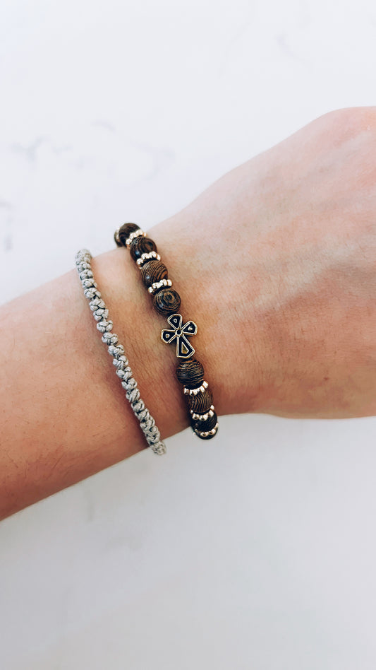 Brown Prayer Bracelet with Gold Spacers