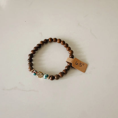 Pulsera de oración de 33 cuentas de madera de wengué con cuentas espaciadoras de lavanda