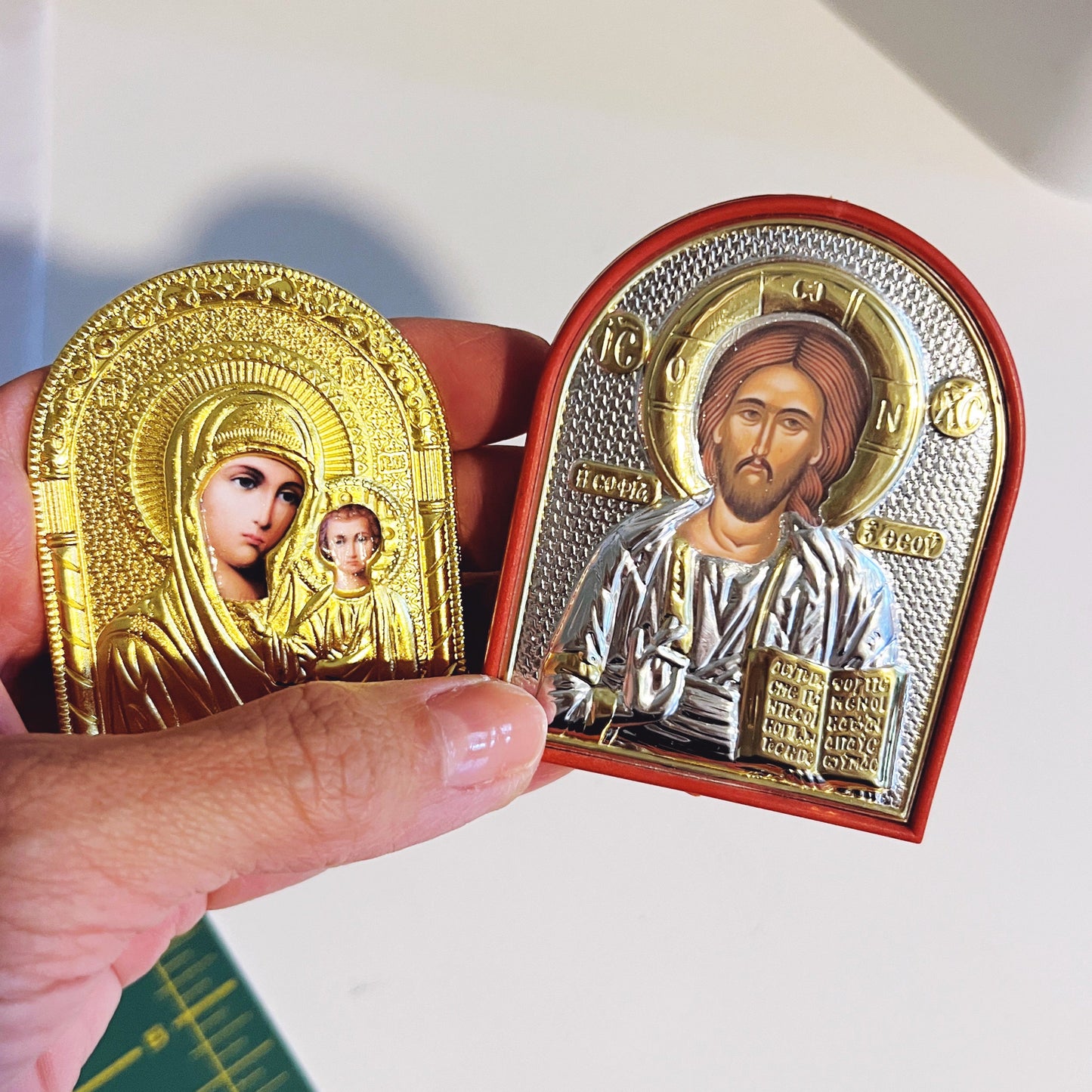 Small Gold Nightstand Icon of the Theotokos and Christ | Travel Icon