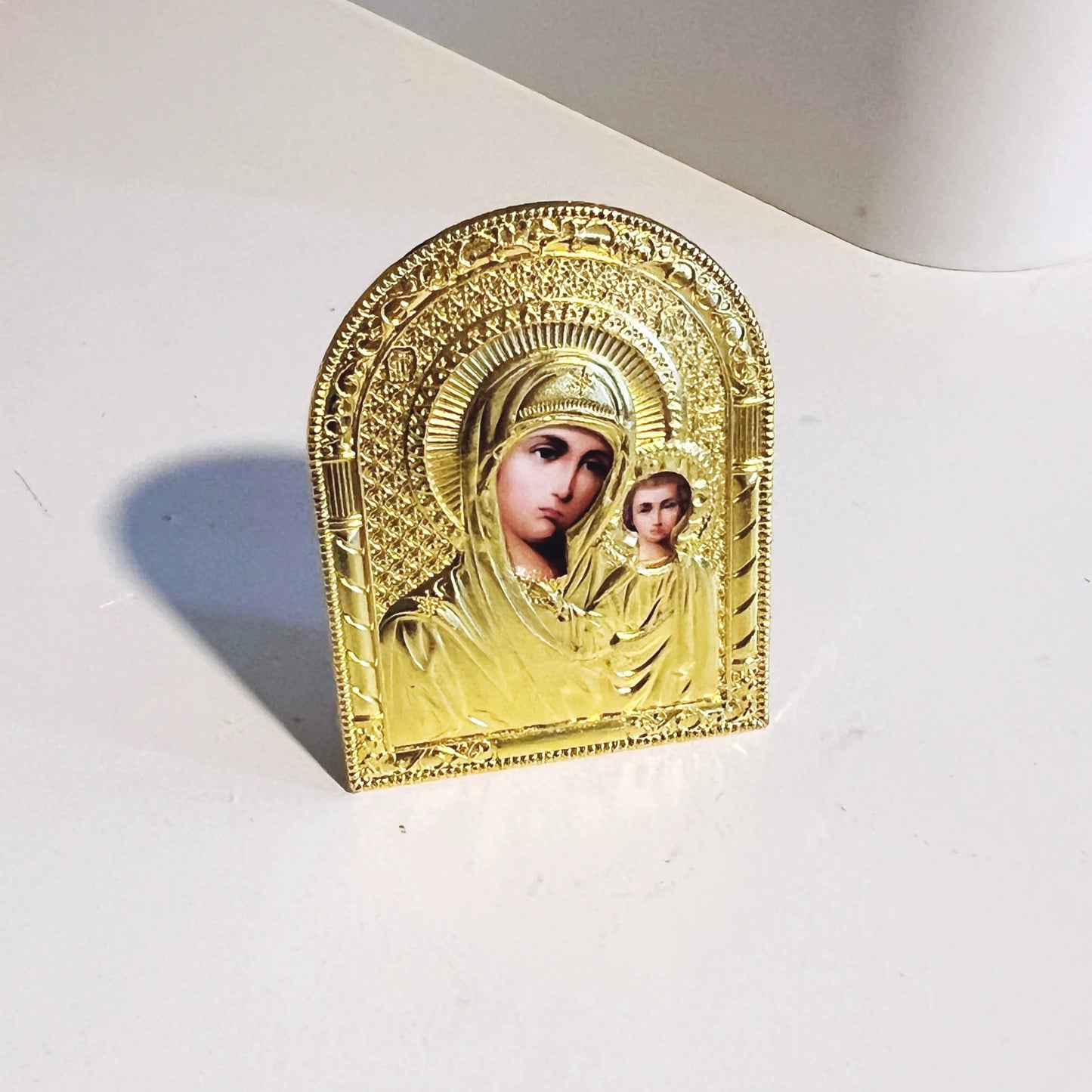 Small Gold Nightstand Icon of the Theotokos and Christ | Travel Icon