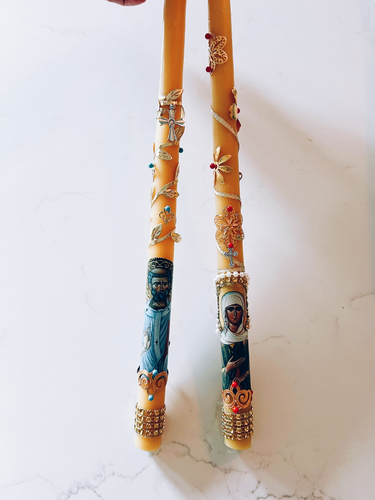 Velas cónicas de cera de abejas personalizadas para bautizos o bodas