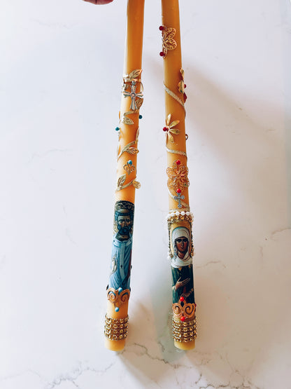 Velas cónicas de cera de abejas personalizadas para bautizos o bodas