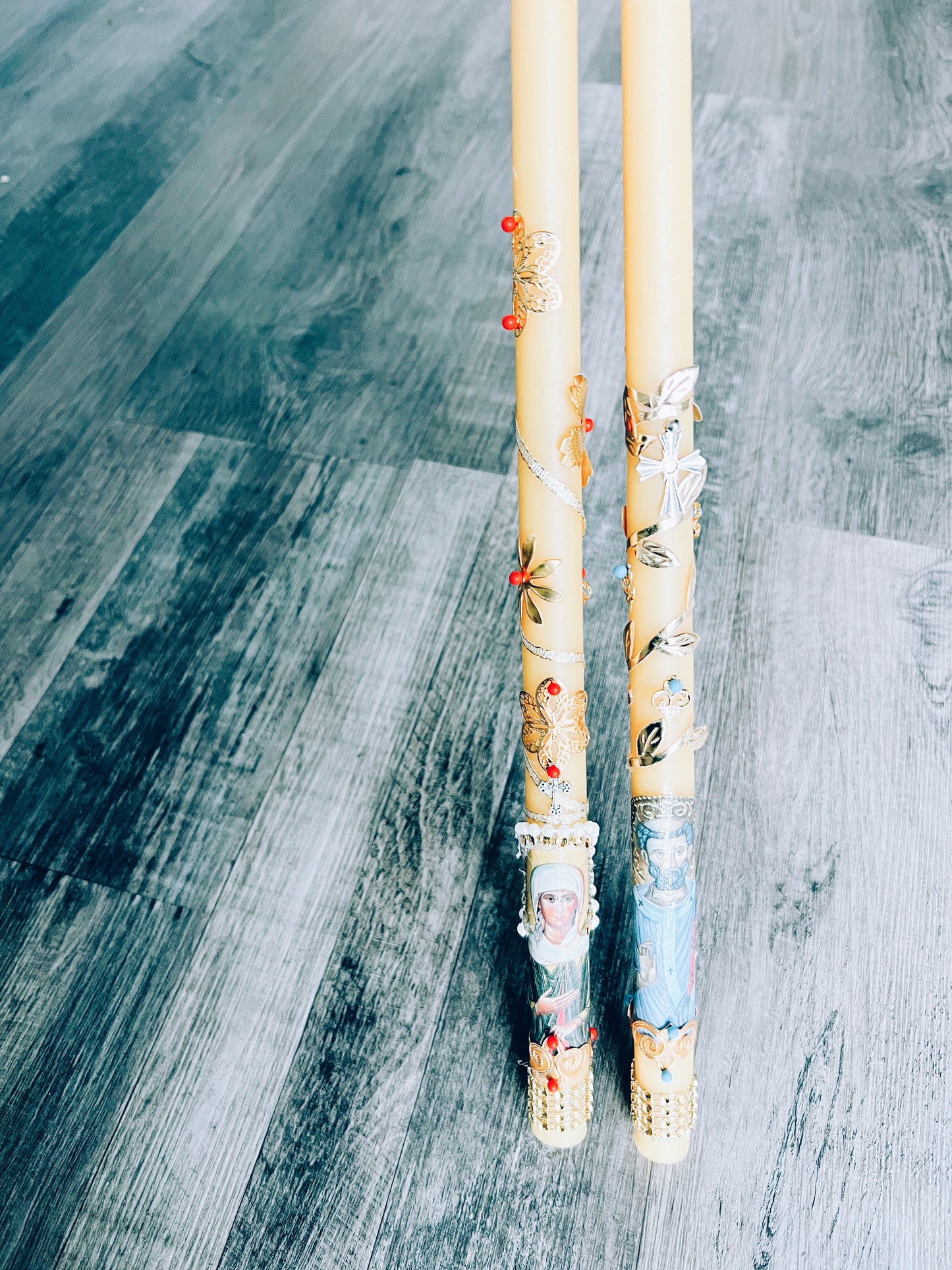 Velas cónicas de cera de abejas personalizadas para bautizos o bodas