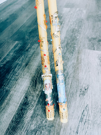 Velas cónicas de cera de abejas personalizadas para bautizos o bodas