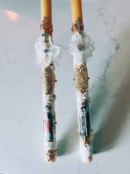 Velas cónicas de cera de abejas personalizadas para bautizos o bodas