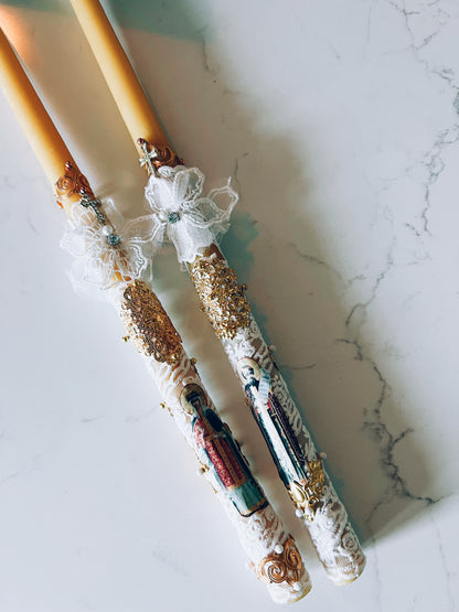 Velas cónicas de cera de abejas personalizadas para bautizos o bodas