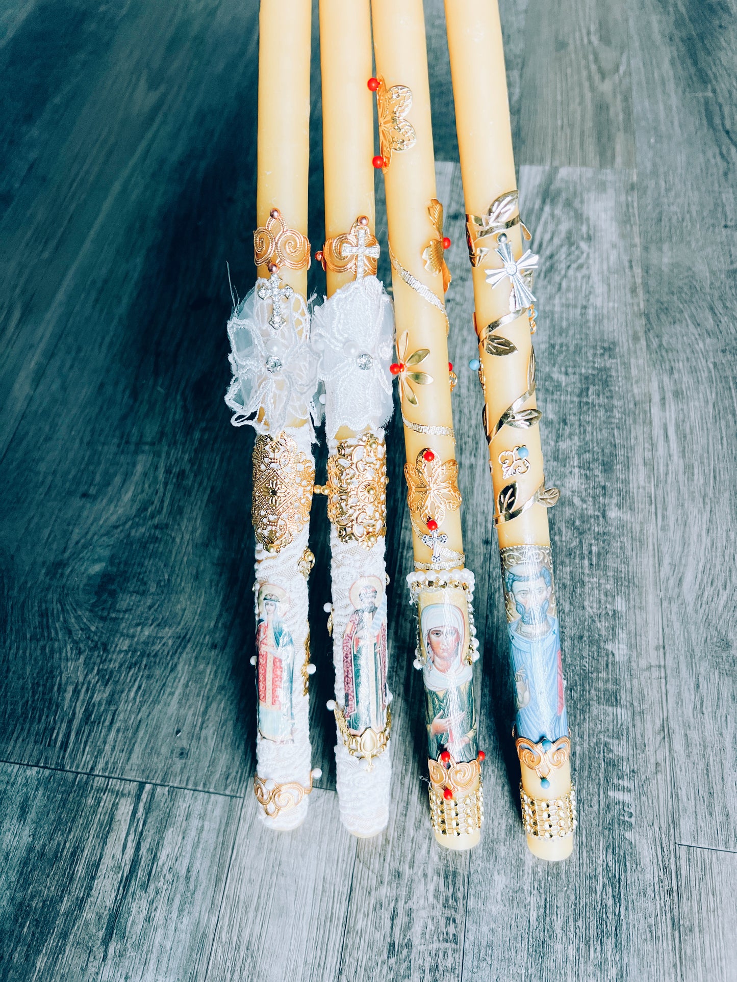 Velas cónicas de cera de abejas personalizadas para bautizos o bodas