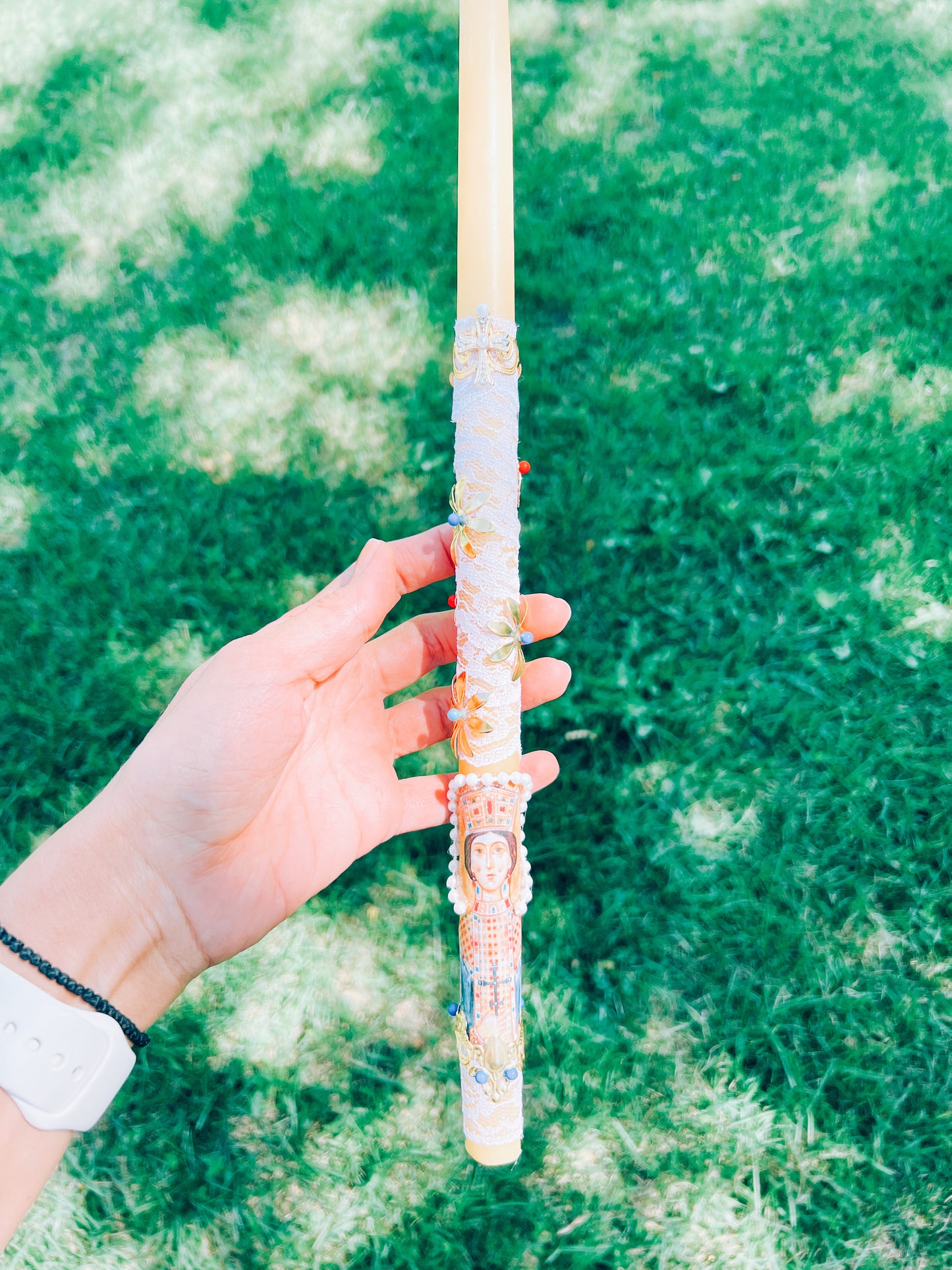 Velas cónicas de cera de abejas personalizadas para bautizos o bodas