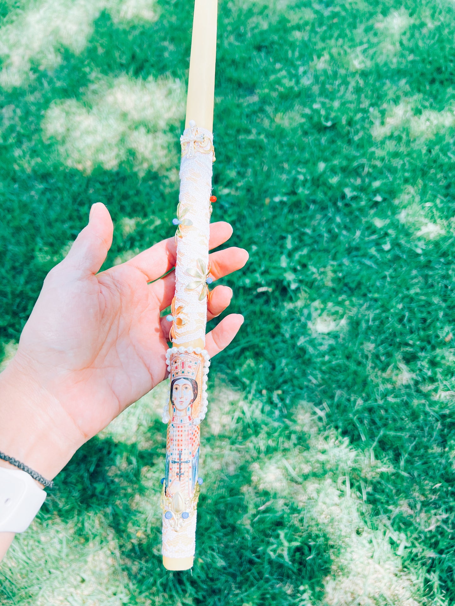 Velas cónicas de cera de abejas personalizadas para bautizos o bodas