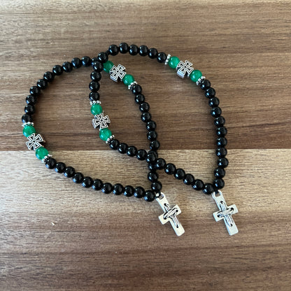 33 Bead Black Prayer Rope with Green and Silver Spacers