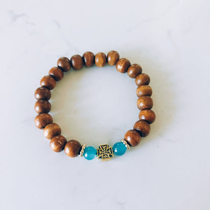 Reddish Brown Prayer Bracelet with Blue and Gold Spacers