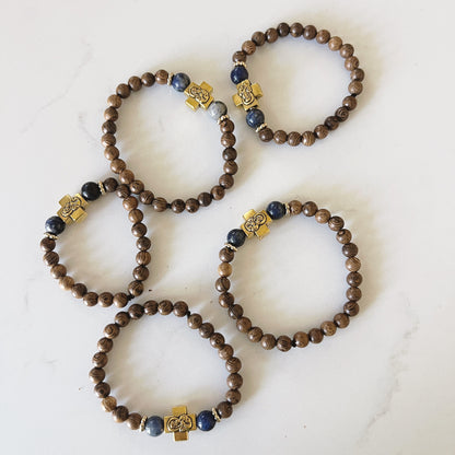 Bracelet de prière en bois de wengé, 33 perles et perles d'espacement lavande