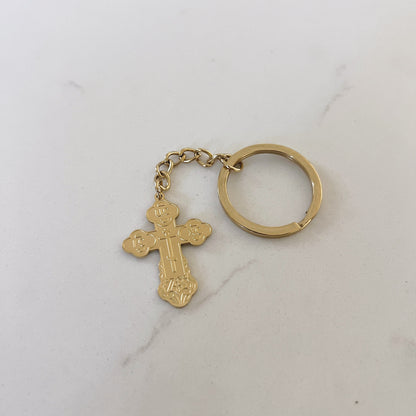 Gold Orthodox Cross Keychain – Faith Gift for Men & Women