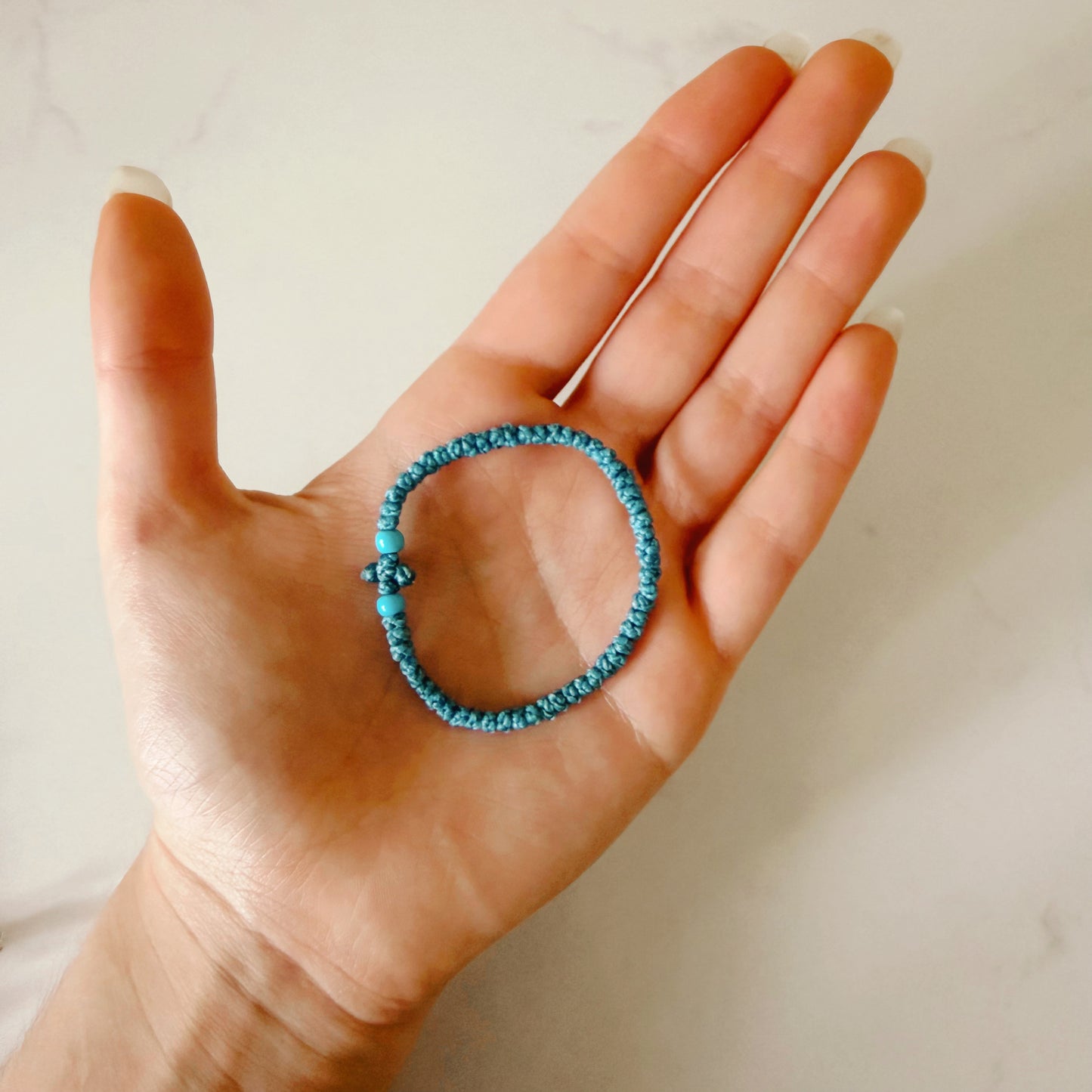 Baby Blue Cord Orthodox Prayer Bracelet with Blue Beads – Fit to Wrist