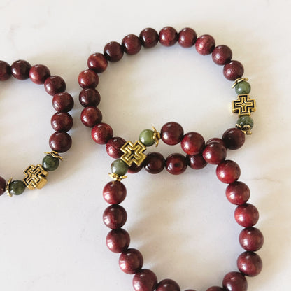 Bracelet de prière en bois de wengé, 33 perles et perles d'espacement lavande