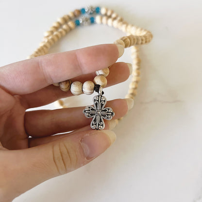 Pulsera de oración de madera de 50 cuentas con cuentas espaciadoras de lavanda