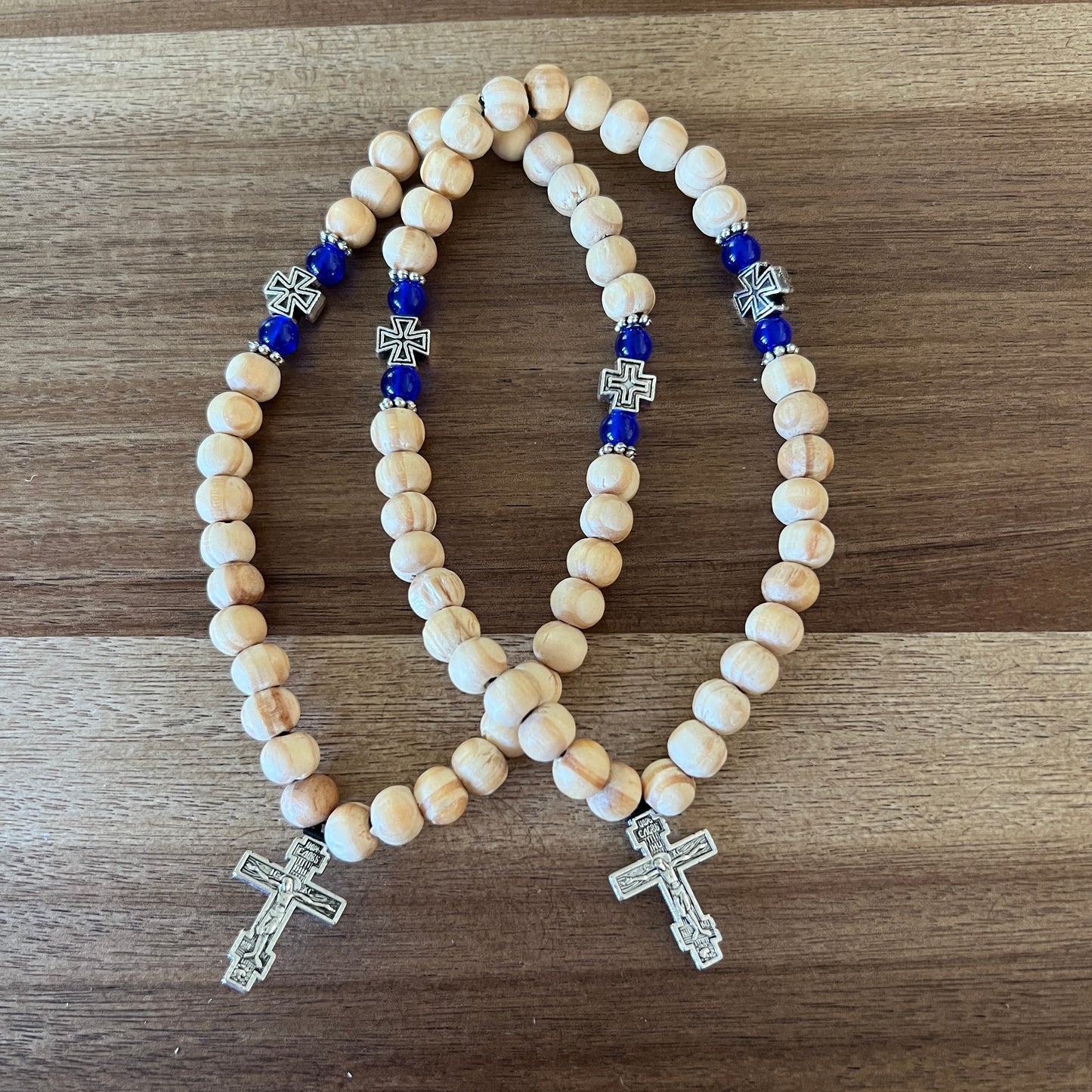 33 Bead Light Beige Prayer Rope with Dark Blue and Silver Spacers