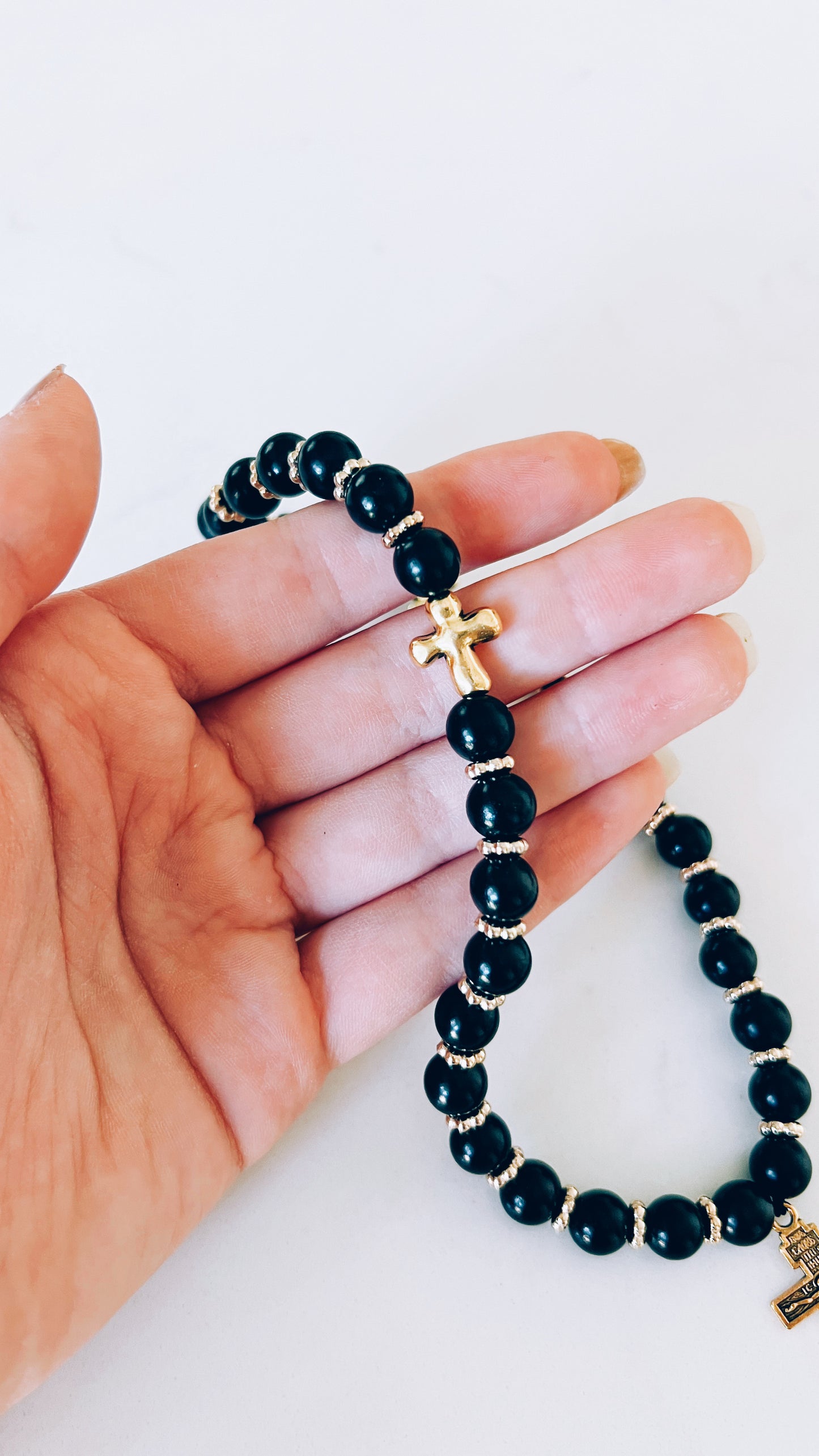 33 Bead Black Prayer Rope with Gold Spacers