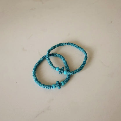 Baby Blue Cord Orthodox Prayer Bracelet with Blue Beads – Fit to Wrist