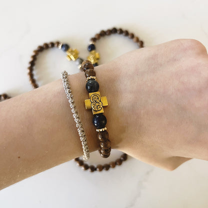 Bracelet de prière en bois de wengé, 33 perles et perles d'espacement lavande