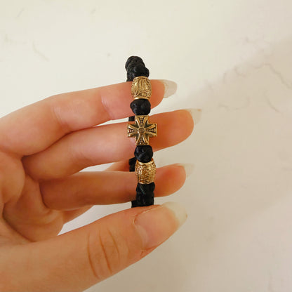 Black Cord 33 Knot Prayer Bracelet with Gold Spacers – Handmade Orthodox Prayer Rope