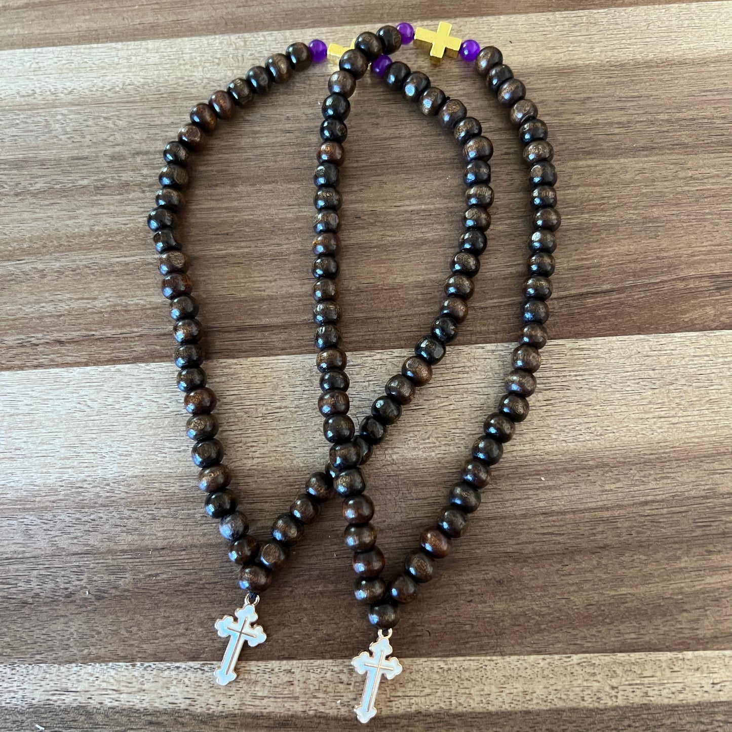 50 Bead Dark Brown Prayer Rope with Purple and Gold Spacers
