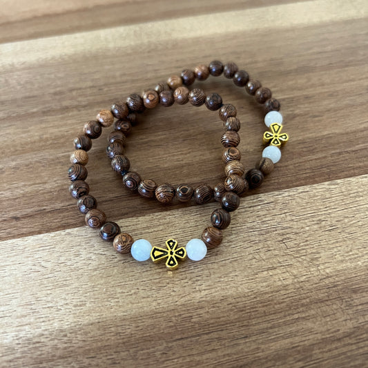 Dark Brown Beaded Bracelet with White and Gold Spacers