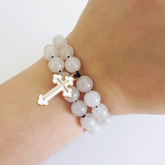 White Jade 33 Bead Baptismal Bracelet