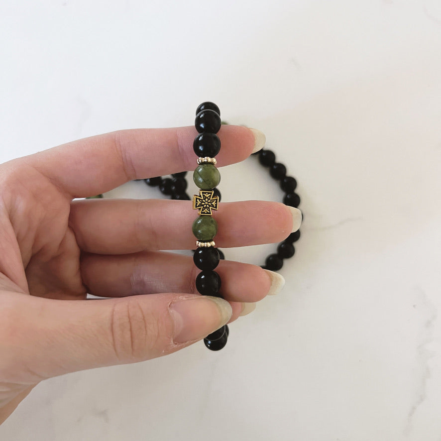 Bracelet de prière en bois de wengé, 33 perles et perles d'espacement lavande