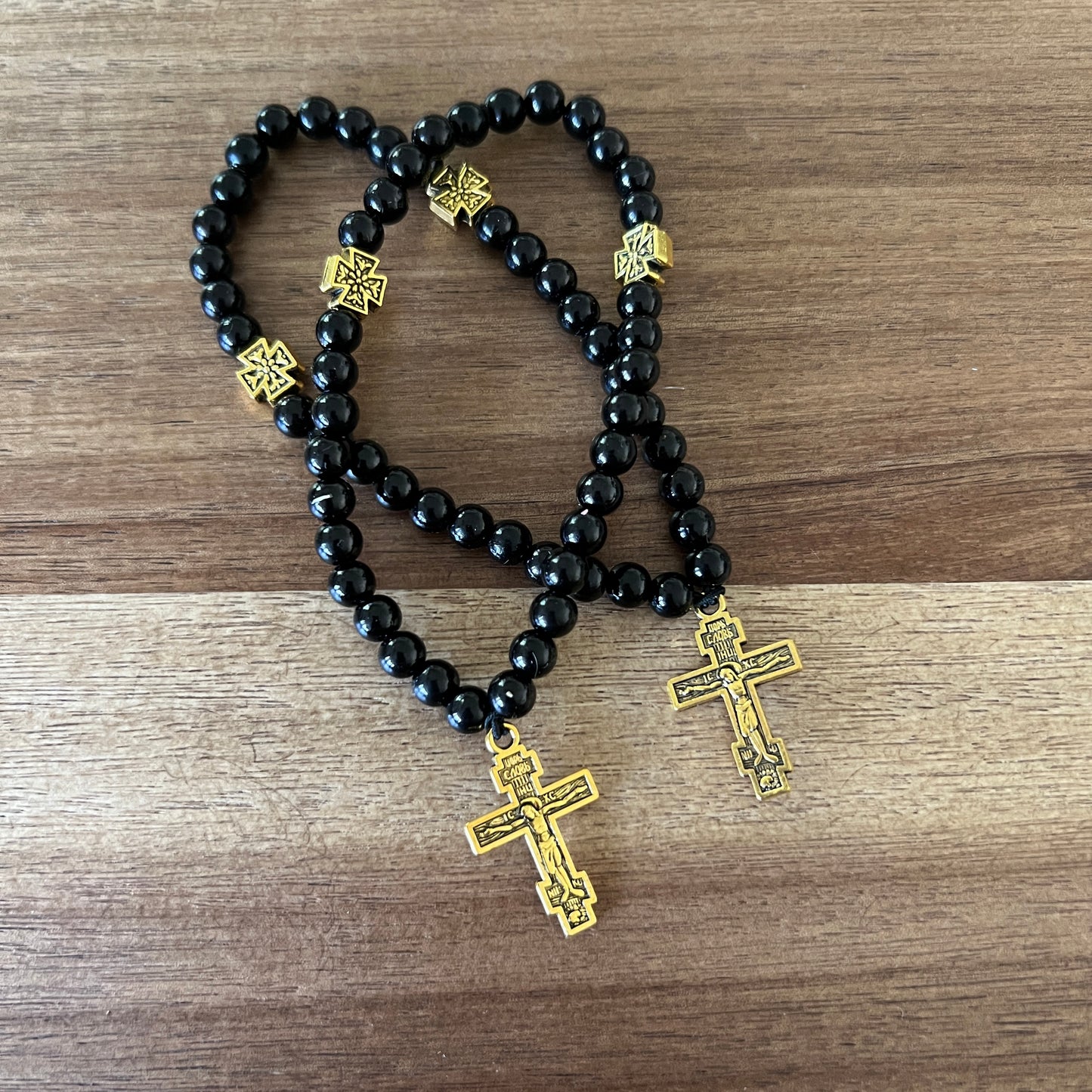 33 Bead Black Prayer Rope with Gold Spacers